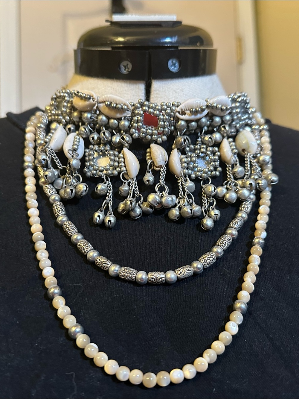 Free People Silver-Tone Shell & Bead Layered Choker Necklace - White - Picture 3 of 5
